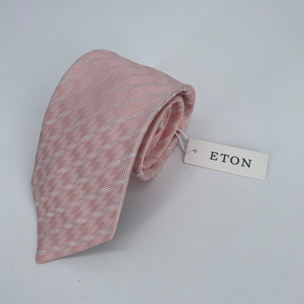 Eton Tie Mens One Size Pink Striped Silk Blend Classic Fit Luxury Necktie NWT